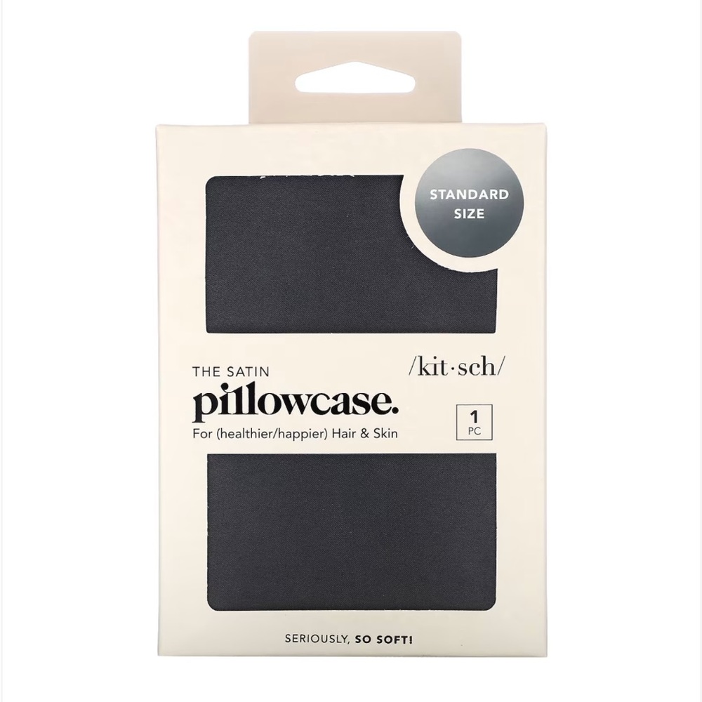 NWT Kitsch The Satin Pillowcase in Charcoal, Standard Size